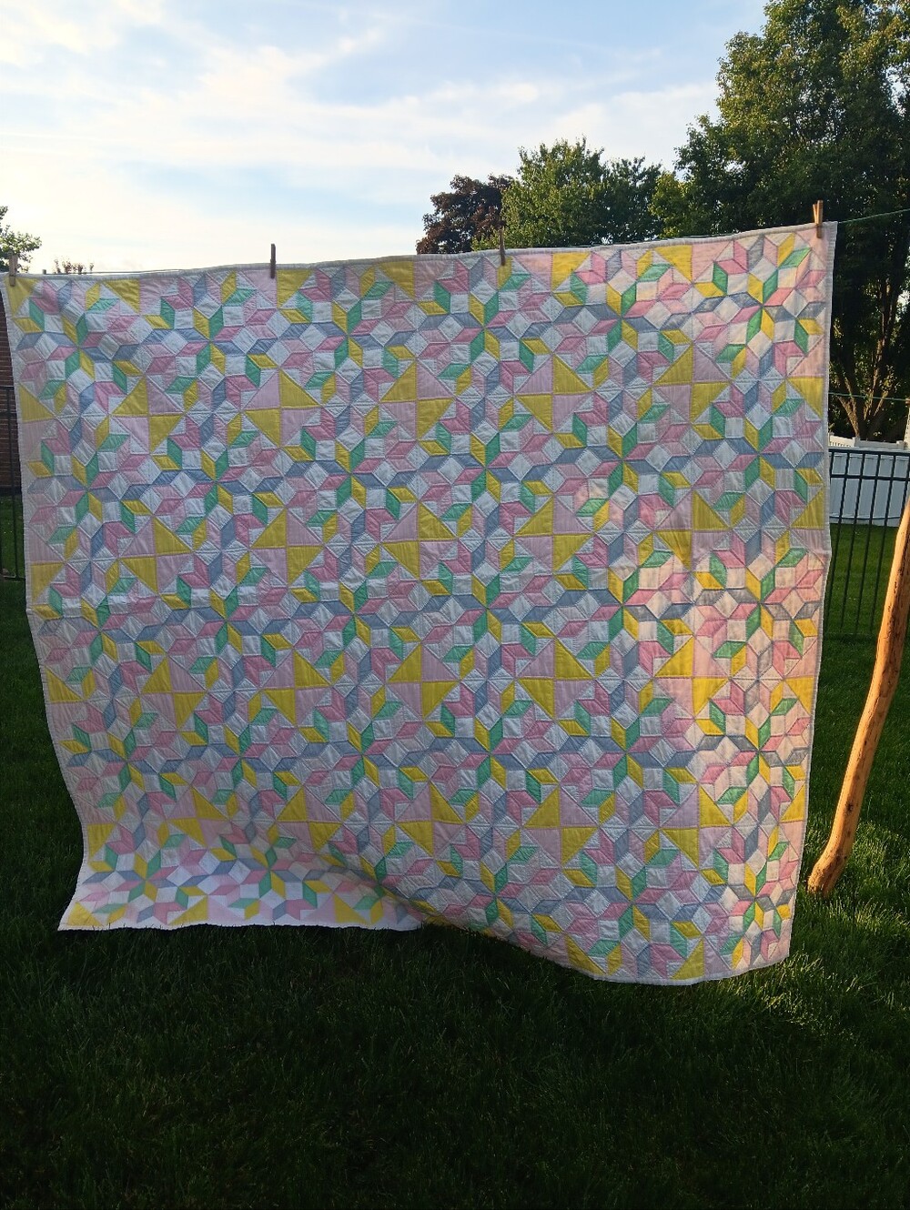 Antique Handstitched Pastel Patchwork Quilt - Picture 2 of 13